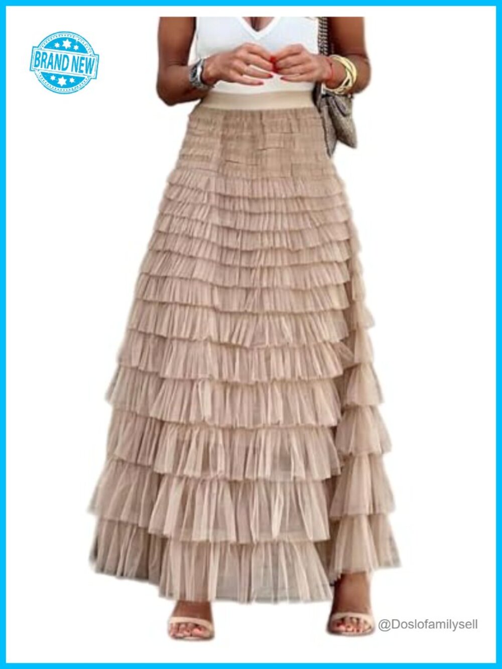 Tulle Maxi Skirt A-Line Tiered Ruffle Layered Flowy Women's